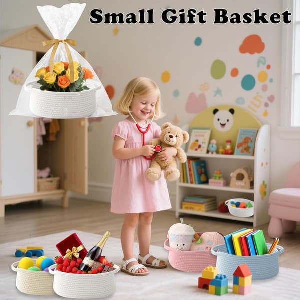 Gift Basket with Gift Bag and Ribbon - Small Woven Rope Storage Shelf - Empty Gift Baskets ...