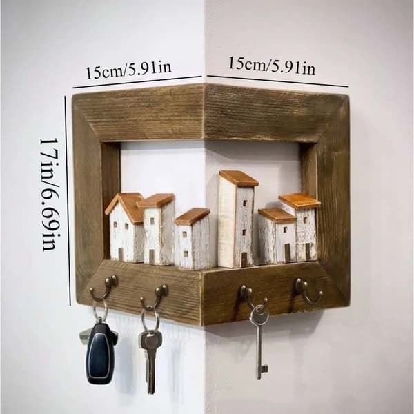 Solid Wood Key Holder for Wall Mounting with Shelf, Rustic Style Organizer for Keys and Small Items Owns a house A Owns a house A