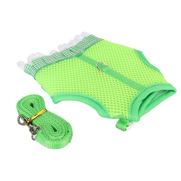 Rabbit Harness and Leash Breathable Mesh Lace Edge Adjustable Rabbit Chest Harness Vest with Long Drawstring 1.4m L