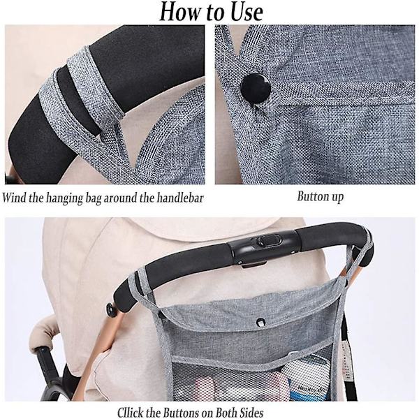 Barnevogns Nettaske Sort, 34 X 30cm, Universal Barnevogns Opbevaringsnet Baby Net Med Barnevogn Og Hængende Opbevaringspose Opbevaringspose