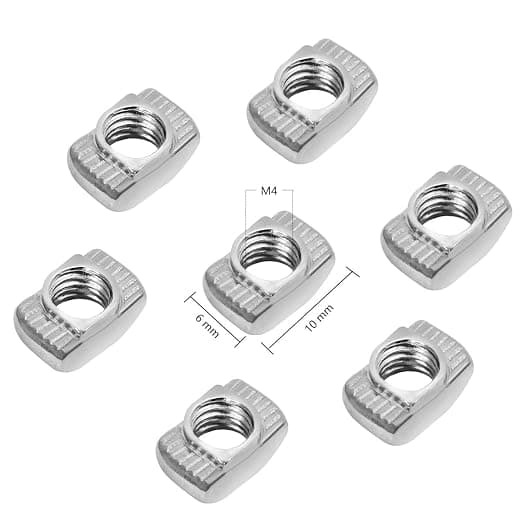 50 stk (10 x 6 mm) T-mutter M4 fin gjenge