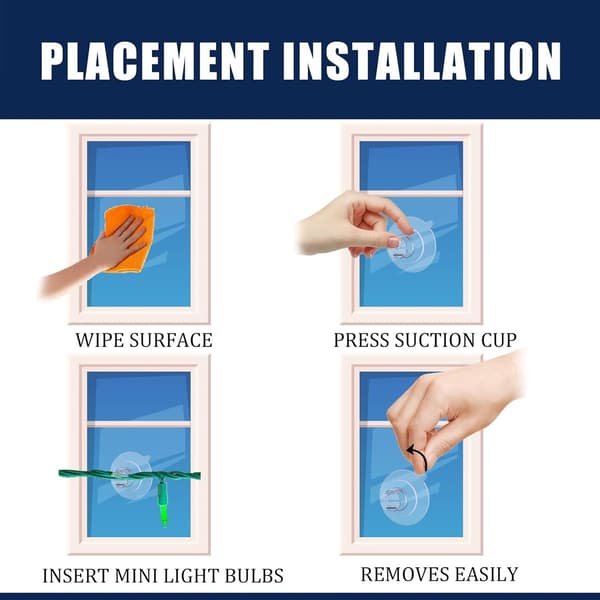 60 pcs - Suction Cups for String Lights - Suction Cup Hook - Hanging Hooks for String Lights
