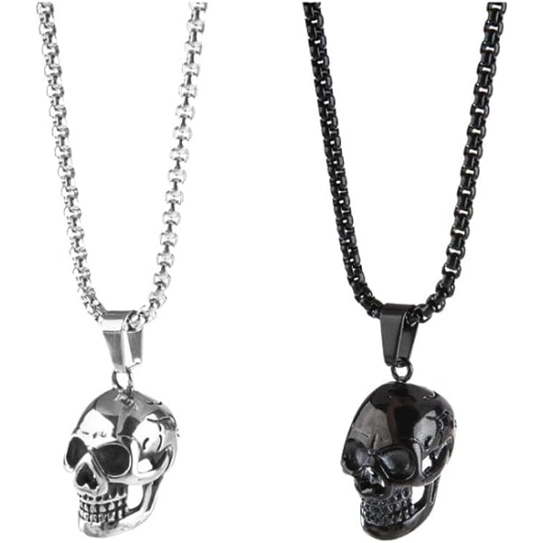 2 Personligt Halsband i rostfritt stål Retro Skull Halsband Silver Svart Gothic Skull Halsband
