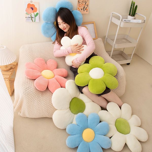 Blomstformet Putestoff Myk Stol Pute Overdimensjonert Gulvpute Daisy Blomst Dekorativ Sittepute for Kontor Stillesittende