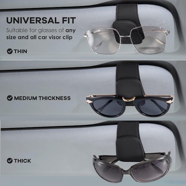 Briller Holder til Bil, Sæt af 2 Briller Holder til Bil Universal Magnetisk Læder Solbriller Holder Bil Visir (Sort)
