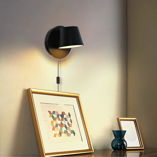 Vridbar sladd Vägglampa svart lampa med strömbrytare LED-belysning för läslampor vid sängkanten i sovrummet, metall väggmonterad armatur för boende