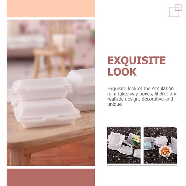 20 st Miniatyr Lunchbox Modell Simulerings Take Away Box Dockhus Take Away Boxar Vit 2.5X1.9X0.8CM White 2.5X1.9X0.8CM