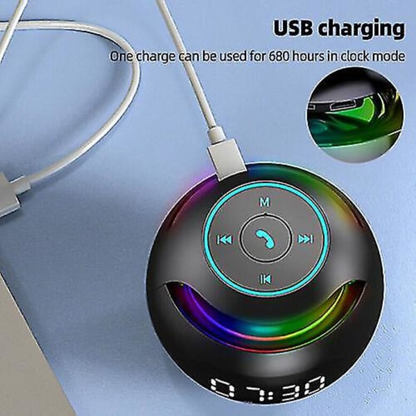 Digitaalinen LED-herätyskello Pyöreä Yöpöydän Yövalo Koti TF Radio Bluetooth-kaiutin Musta