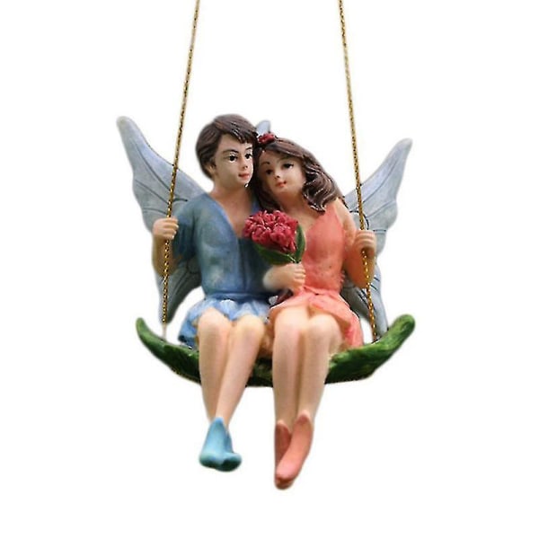 Swing Angel Lover Figure Fairy Resin Craft Gift Miniature Home Garden Decor(1pcs)