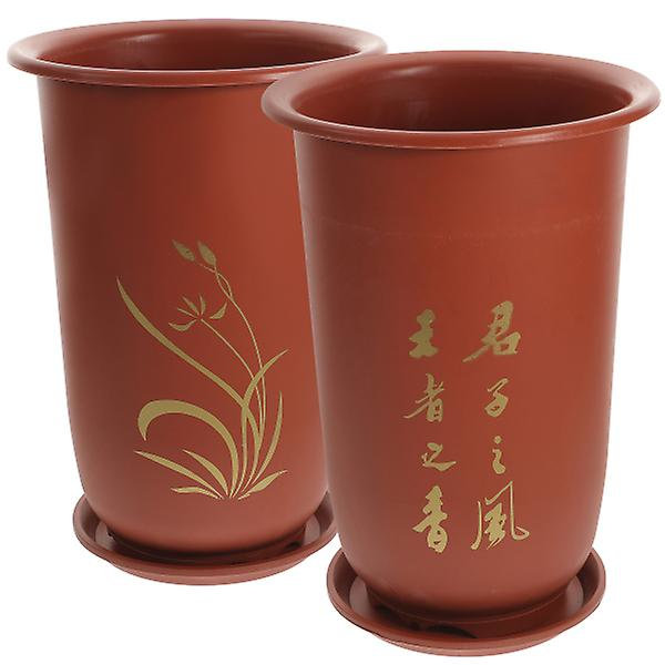 2 st Resin Växtkrukor Orkidé Växtkrukor Orkidé Plantskola Planter Blomkruka Med Underfat Röd 21.5X30CM