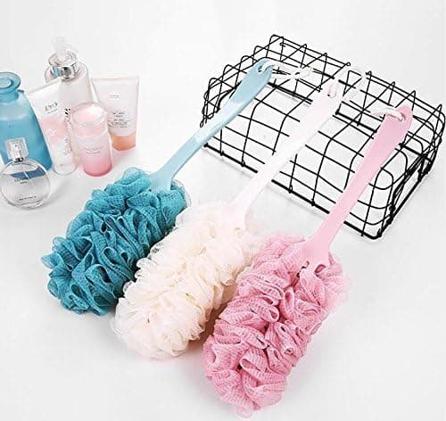 Long Handle Bath Brush Back Scrubber Shower Body Brushes Sponge Hanging Soft Mesh (Pink)