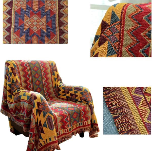Boheme geometrisk tæppe, Boho stof sofa tæppeovertræk til sofa seng stol stue, soveværelse