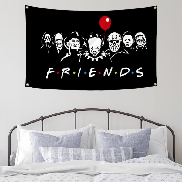 Halloween-kauhuelokuva-lippu 73x95CM Hauska Ghostface-tapetti Seinätaide Riippuva juliste Yliopiston asuntolan huoneeseen Miehille Miesluola Makuuhuone