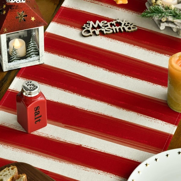 13 x 72 tommer røde striper blomsterkrans God jul bordløper, sesongbestemt Vinter Juleferie Kjøkken Spisebord