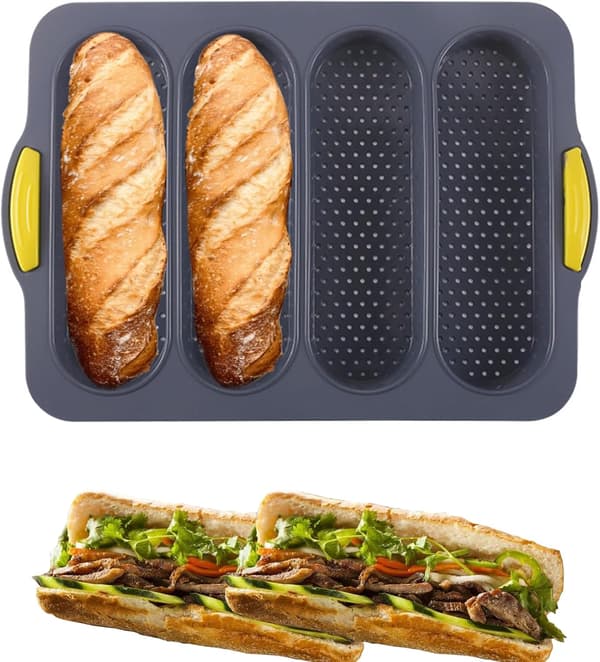 Silikoneform til brødbagning med fire rum, hjemmelavet brødform, silikoneform til baguettekage, DIY fransk brødform, non-stick bageform.