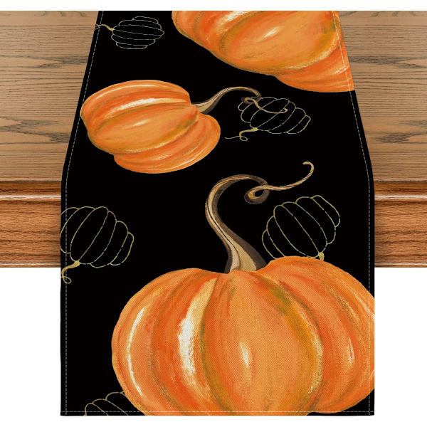 13 x 72 tommer Vandfarve Orange Græskar Hule Squash Thanksgiving Bordløber Sort, Sæsonbestemt Efterårshøst Halloween