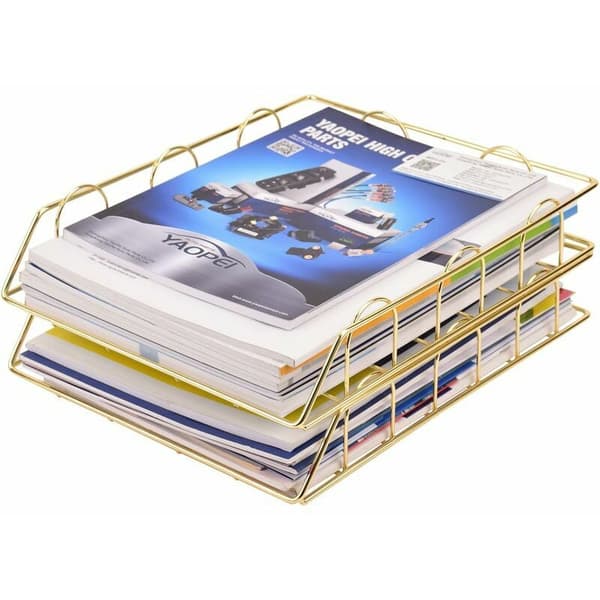 Gold Stackable Metal Mail Tray, Desktop Organizer Mail Tray for Fili