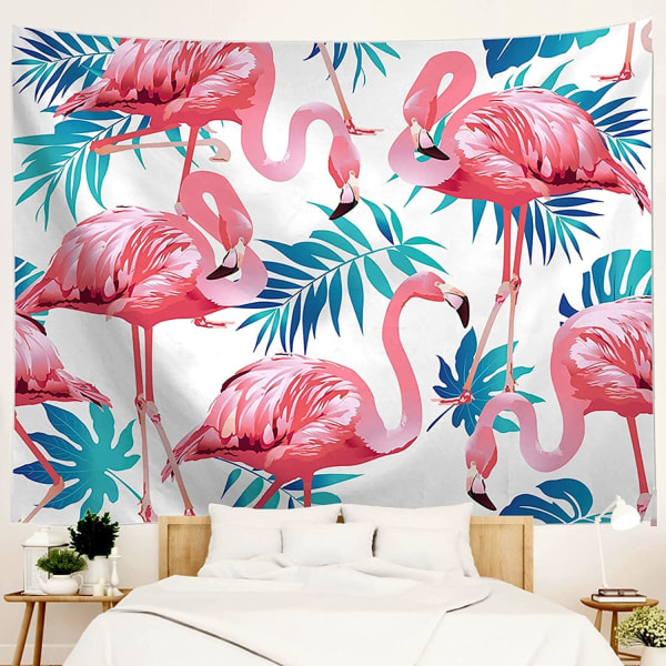 Pink Flamingotæppe Væghængende Blad Farverige Billede Digital Print Gobelin til Stue Soveværelse Boligindretning -100x75cm