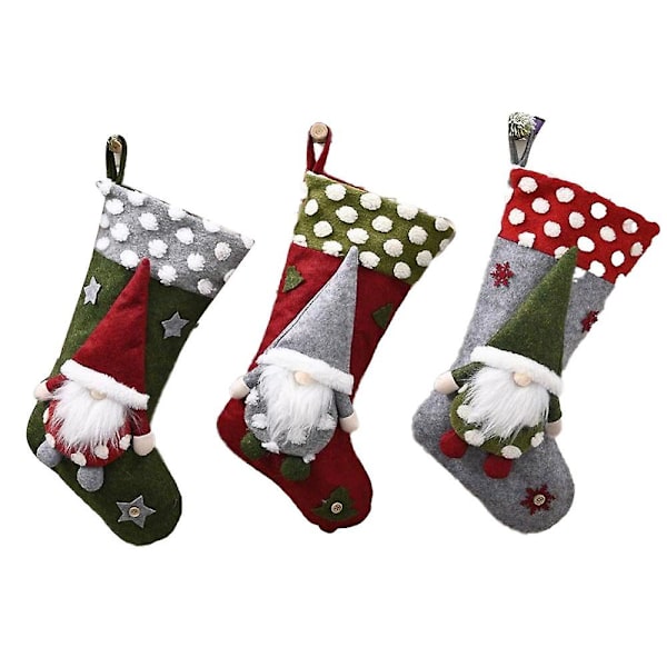 Julstrumpor 3-pack, 3D Tomtar Julstrumpor för Familjens Juldekoration