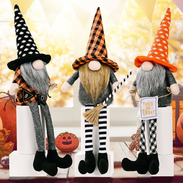 Halloween Gnome Wizard Broom Tomte Nisse Ruotsalainen tonttukääpiö Kodin maalaistalon sisustusC