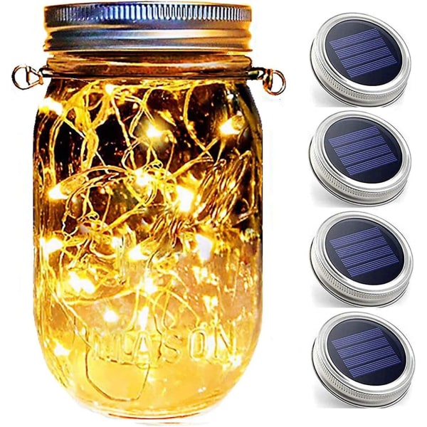 Hanging Mason Jar String Lights Lids,4 Pack 30 Led Bulbs Solar Lights With Hangers(no Jars)