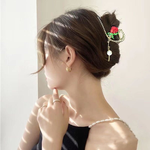 Tyylikäs metallinen helmihiusklipsi naisten hiusneula korealaistyylinen haiklipsi rapupidike hainpidike