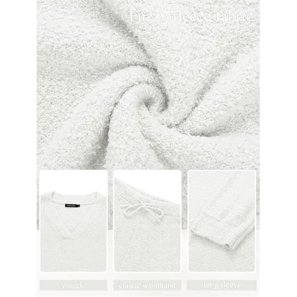 Dame 2-delt Sæt Blødt Fleece Pyjamas Sæt Langærmet Loungewear Sort