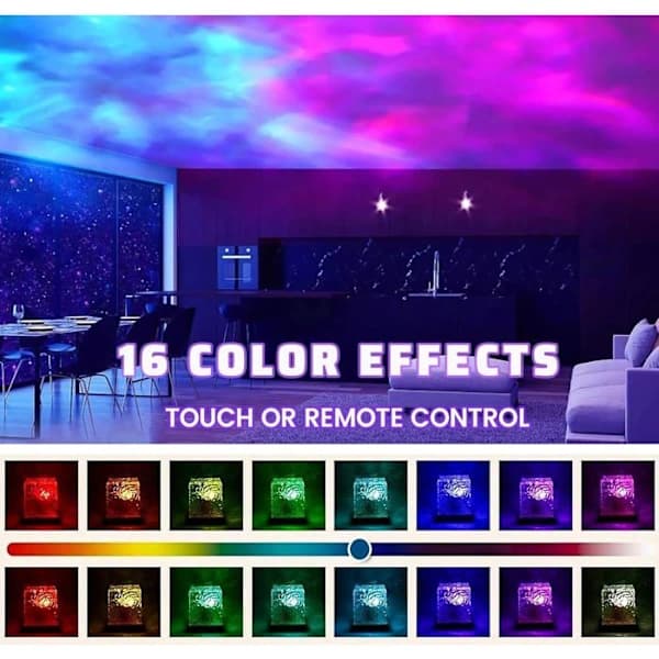 Aurora Star Projector Night Light, Water Ripple Crystal Cube Lamp with 16 Colors, Bedroom Lighting