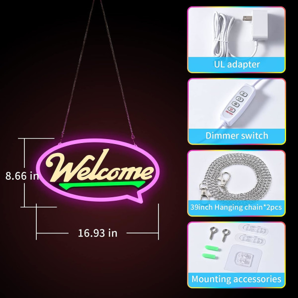 Velkommen-skilt for bedrifter, superlys synlig blinkende LED-skiltlys, med fem modusbrytere, justerbar lysstyrke for kaffesalong