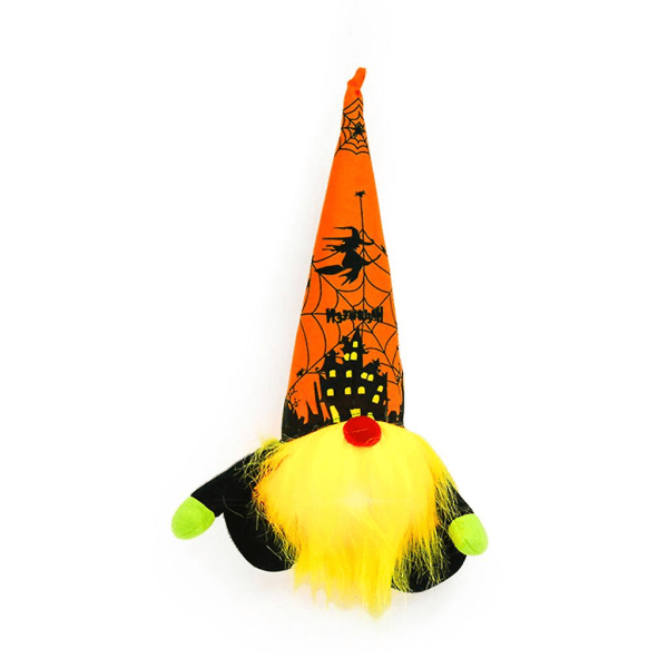 Halloween Gnome Ornament m/ LED-lys Hængende Gnome Håndlavet svensk Tomte Scandinavian Elf TreeA