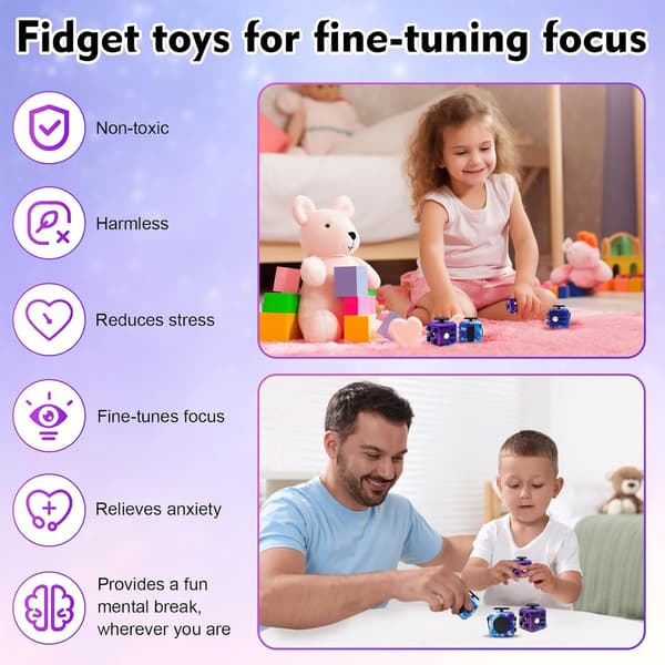 Fidget Cube, Fidget Legetøj til Angstdæmpning for Voksne og Børn, 6-sidet Håndholdt Fidget Cube til Voksne, Hørbar/Stille Fidget Legetøj til AD