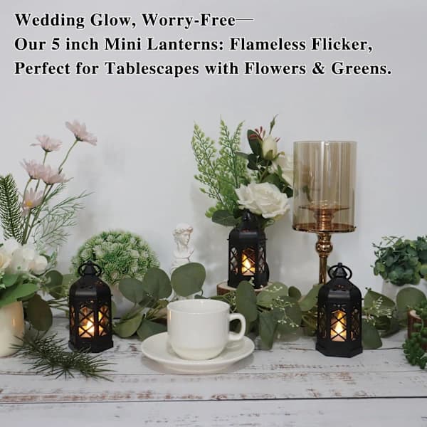 Mini Lantern with Flickering LED Light for Table Decorations, Small Hanging Decorative Lantern