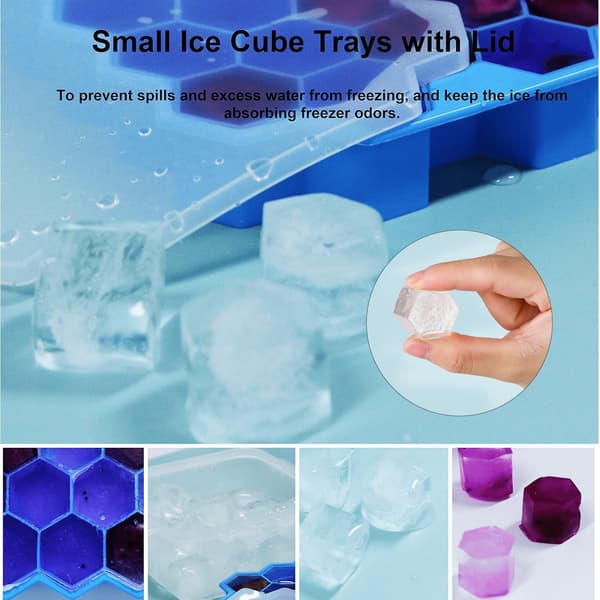 Silicone Ice Cube Tray with Lid 37 Compartments for Small Ice Cubes Easy Release Reusable Freezer Ice Maker Blue