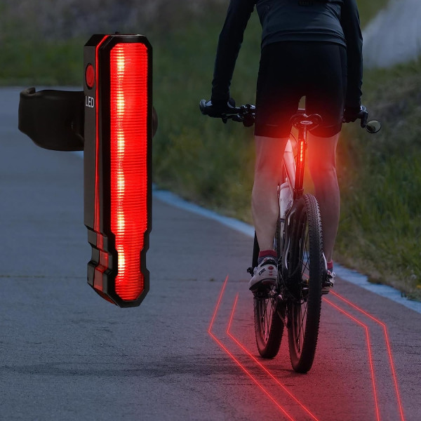 Cykelbaglygte genopladelig, rød LED-baglygte til cykel, 6 lystilstande, cykellaserbaglygte Cykelsikkerhed Warni