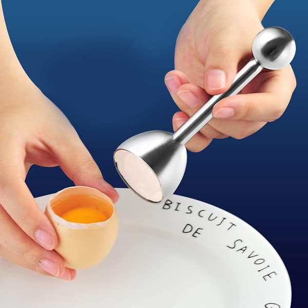 Egg Slicer, Stainless Steel Egg Shell Opener, Egg Opener, Spoon with Egg Stand, Kitchen Utensil for Egg Shell Removal