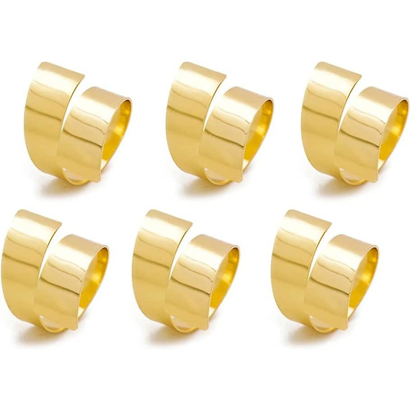 Metallservettringar, 6 stycken Guld Servettring, servettringar, ihåliga metallservettringar, servetthållaröglor för bordsdekorationer, bröllop, middag (guld)