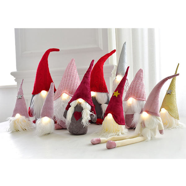 Joulutomu Ornamentti Käsintehty Ruotsalainen Tomte Nuken LED-Valoilla Nenässä Skandinaavinen Tonttu Ornamentti Punainen