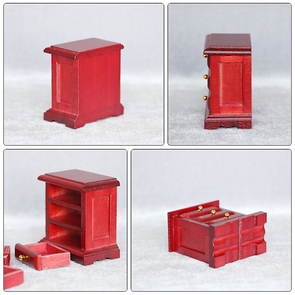 Miniature Sengeborde Skab Model Mini Hus Simulering Skab Mini Møbler Rød 5.4X3.2X5.6CM