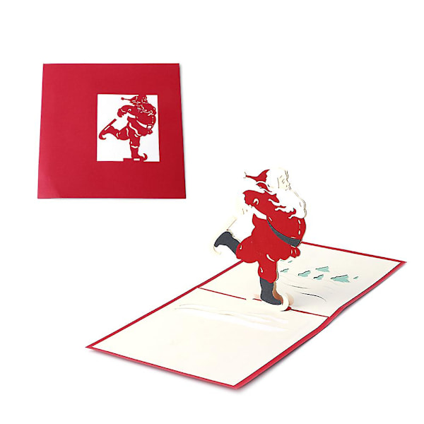 Origami Håndlavet 3D Hilsenskort Glædelig Jul Julemand Skøjter Pop Up Lysegrøn
