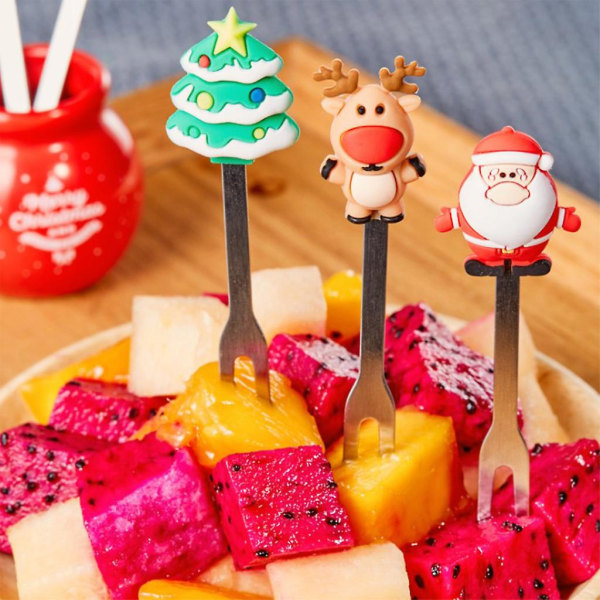 Julefruktgaffel Dessertgaffel Snacksgaffel Matpinne Med Keramisk Holder