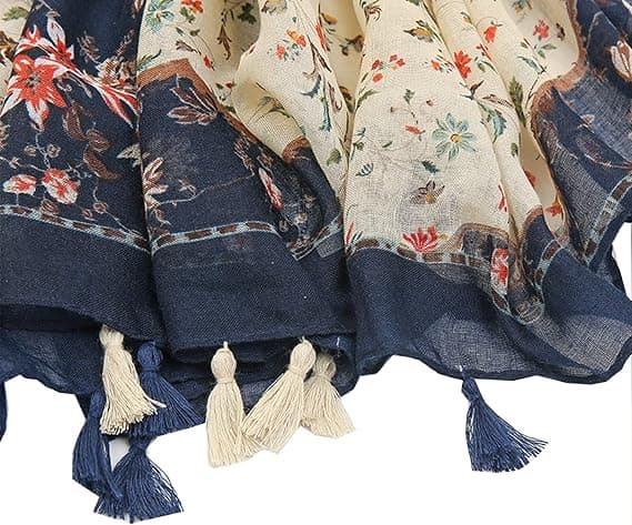 Boho-halsduk för kvinnor Lätt blommigmönstrad sjal Höst Vinter Mode Fransad sjal-FM-
