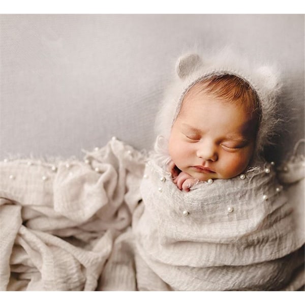 2 stk Nyfødt Fotografering Rekvisitter Wrap Strikket Håndlaget Perle Dekor Wrap Teppe Swaddle Baby Foto Rekvisitter Baby Fotoshoot Rekvisitter Prop