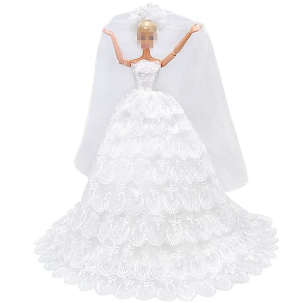 2 st 30 cm Barbie Kläder Dockor Lyx Mode Nio Lager Bröllopsklänning (Vit+Rosa)