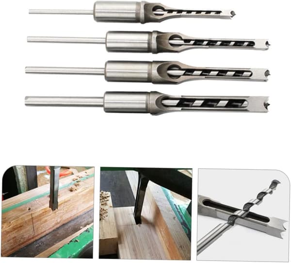 4 pcs Square Hole Drill Steel Hardness Mortise Drill for Wood Carving Carpenter Tools