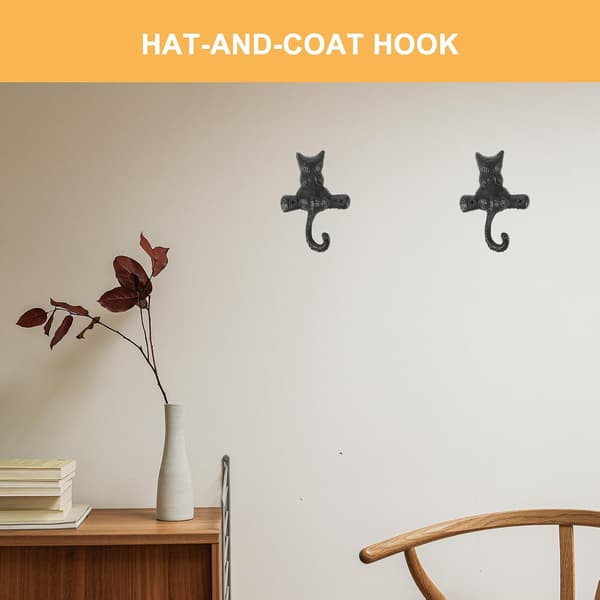 2 stk kroker i antikk stil Veggkrok Katteform Svart Jern Multifunksjonell Design Plassbesparende
