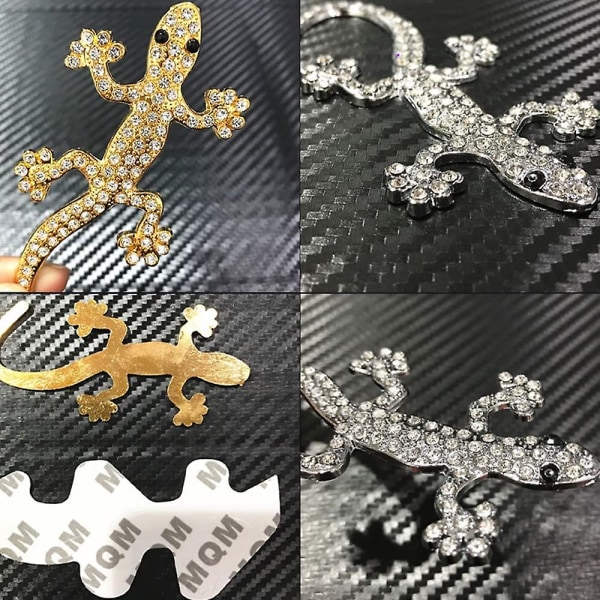 Bilsticker 2 stk Metall 3D Stereo Gecko Sticker Bilsticker Dekal Metall Bling Rhinestone Bilsticker og Motorsykkel Sticker for Bil