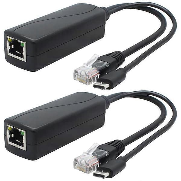 2-pak 5V Gigabit PoE Splitter, USB Type C, 48V til 5V 2.4A Adapter, IEEE 802.3Af Kompatibel 2024THO