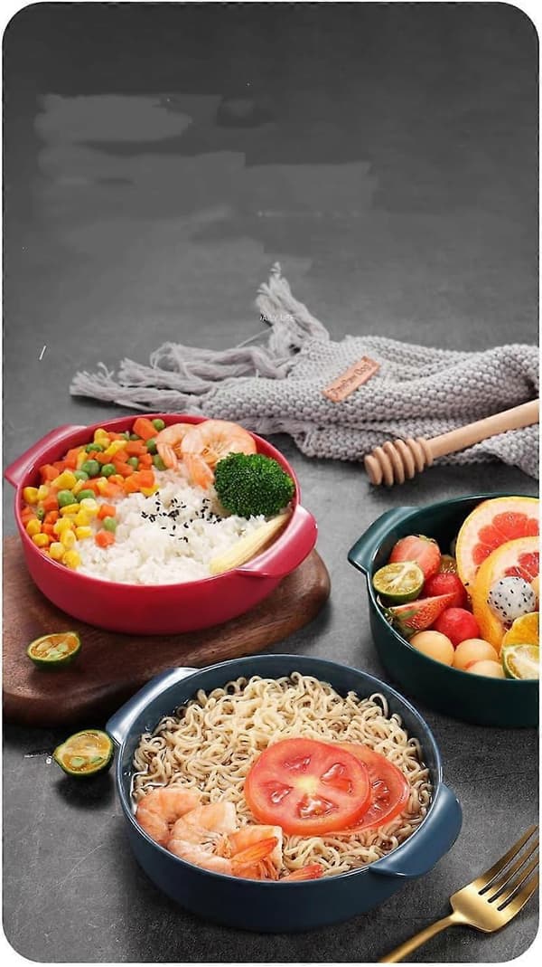 Ceramic Serving Bowl with Double Handles, Heat-Resistant, Large Capacity, Durable Red Food Bowl