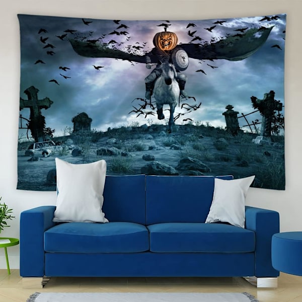 Græskarrytter Gobelin Halloween Gys Spooky Bat Kirkegård Dyster Hjem Decor Væghængende Kunst til Stue Soveværelse Kollegium150