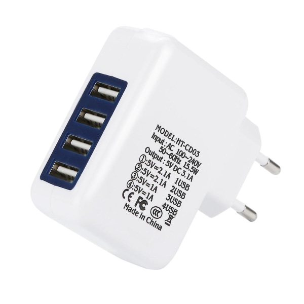 4-ports USB-laddare, Europe Standard, Vit A